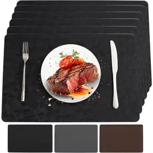 Vinyl Placemats Set of 6 100% Waterproof Oilproof PU Place Mats Heat Resistant Reversible Wipeable Faux Leather Table Mats For Dining Indoor/Outdoor And Kitchen(6, Black)