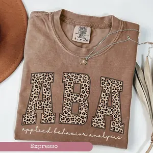 Comfort Colors Leopard ABA Therapy Shirt, Applied Behavior Analyst Shirt, ABA Therapist Gift, ABA Teacher Casual Graphic Short Sleeve T-Shirt