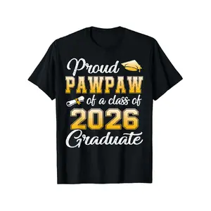 Men'S Proud Pawpaw of a Class of 2026 Graduate T-Shirt - Black with Golden Lettering & Diploma Design, Casual Short Sleeve Round Neck Fit, Graduation & Christmas Holiday Gift for Grandpa, Senior Year Celebration Apparel