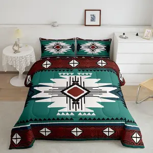Boho Comforter Set Southwest Native American Design Comforter Southwestern Geometric Bedding Set Western Decor Duvet Set Room Decor Teal Quilt Set