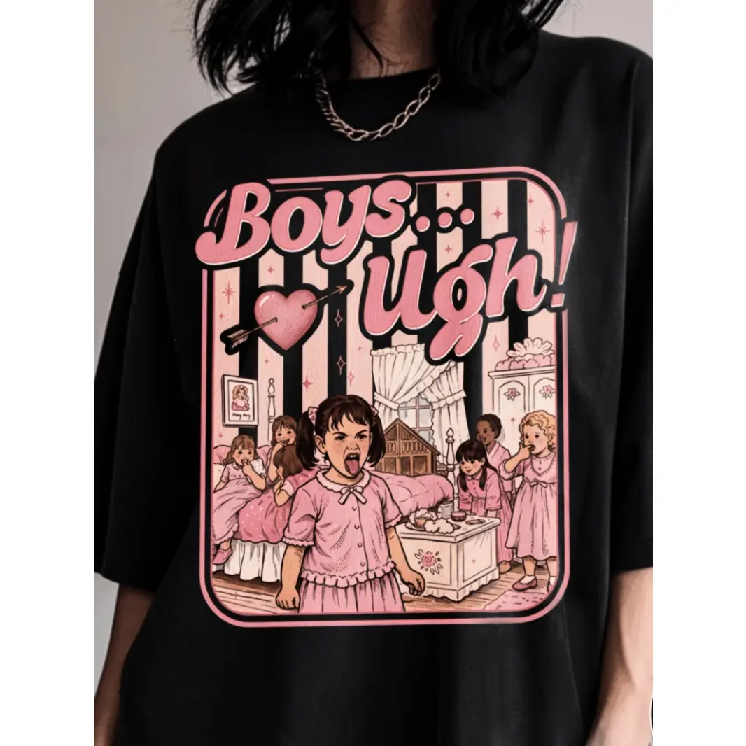 Womens Cotton Graphic Tee Cute Pink Retro Doll Room Print Short Sleeve Crewneck Shirt Casual Streetwear Y2K Soft Comfy Everyday Outfit Summer Top