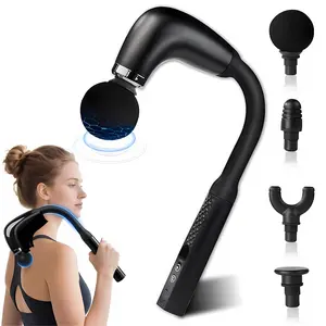 Portable Mini Massage Gun - Suitable for Whole Body Use | USB Charging | Handheld Electric Fascia Massager | Perfect Gift for Him | Upgraded Longer Handle | Deep Tissue Back Massager | Comes with 4 Massage Heads & 9 Speed Levels