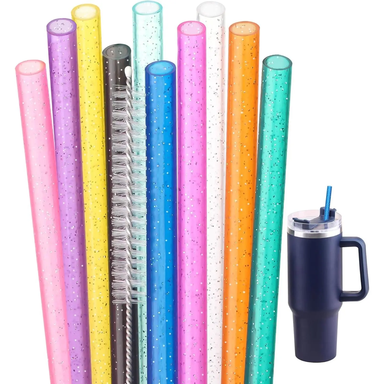 Replacement Glitter Straws for ||Simple Modern 40oz 30oz Tumbler,10 Pack 12 Inch  Straws With Cleaning Brush For  Hydro Jug Cup,Dishwasher Safe (Mix 10color)