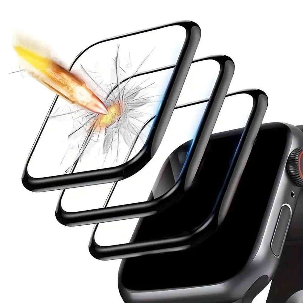 3-Pack HD Protective Screen Protectors for Apple Watch, Full Coverage Curved Film, Carbon Fiber Style, Fits 38-49mm, Series 1-10, Se Models, Smart Watch Accessories