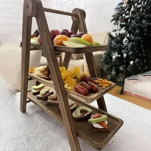 Wooden Serving Tray, 3-tier Wooden Serving Tray, Kitchen Organizer, Buffet Display Stand, Home Organizer for Kitchen, Living Room, Party, Racks