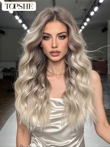 13*6 Lace Front Wig with Free Parting, Stylist Friendly Wig, Gradient Gold Long Wavy Hair, Heat Resistant Synthetic Hair for Christmas Halloween Valentine's Day