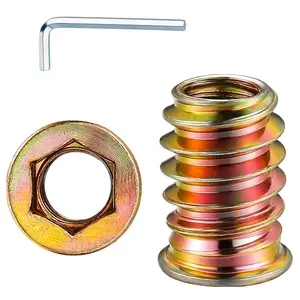 1/4"-20 200Pcs Threaded Insert for Wood Hex Drive Wood Inserts Furniture Nuts