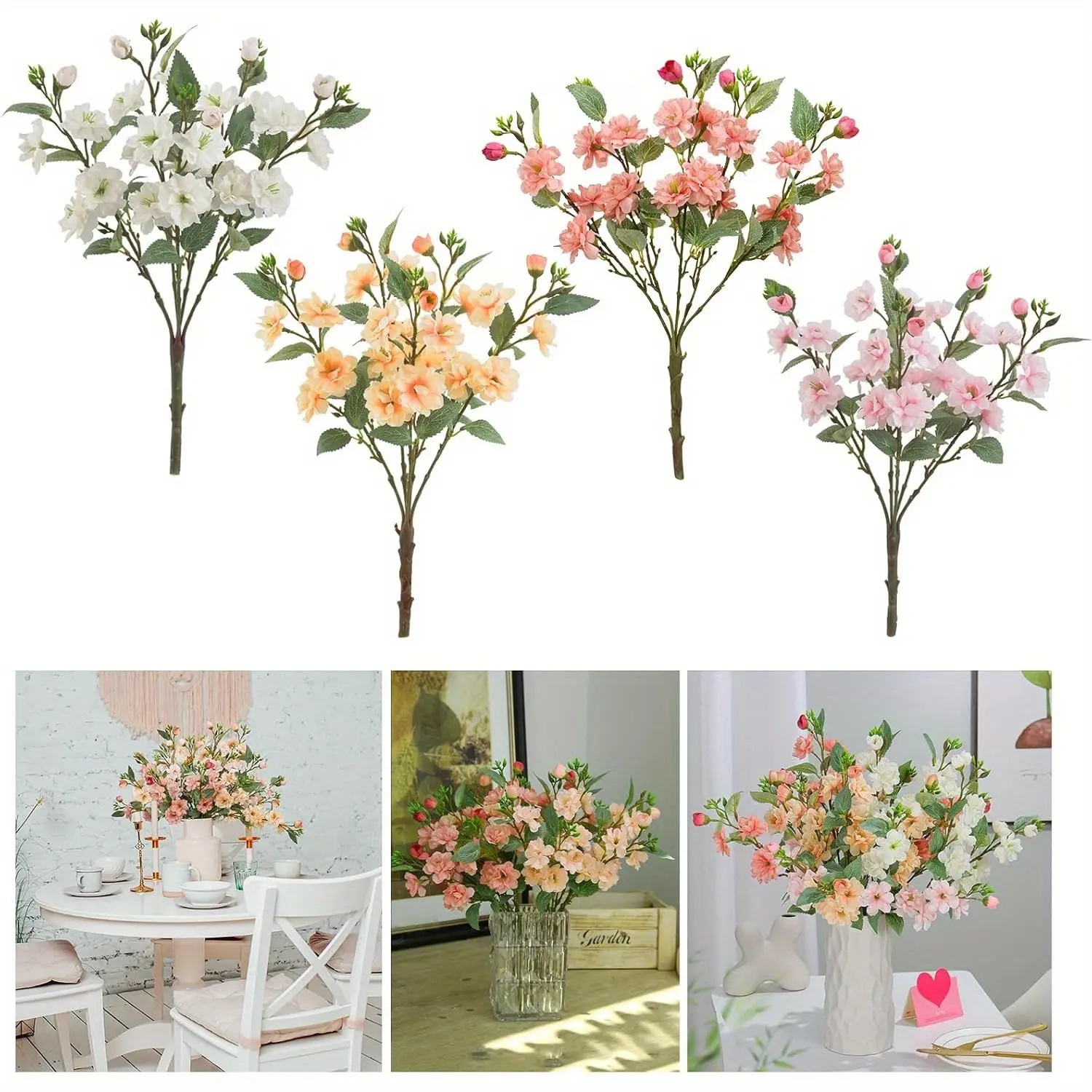 Artgood - 4-Piece Set  | 16.7inch | Artificial Cherry Blossom Branches, High-Quality Fake Flower Bouquet, Wedding Table Centerpiece Decor, Multiple Colors