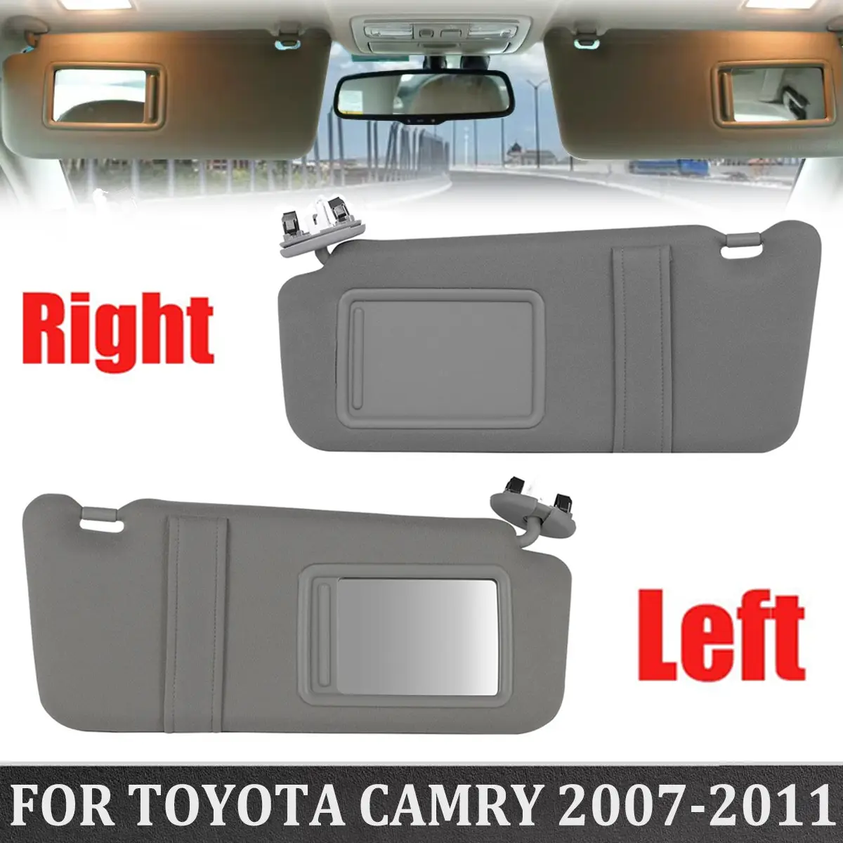 Gray Sun Visors 2Pcs Left & Right for Toyota Camry 2007-2011, with Sunroof and Light, Car Front Window Sunshade Exterior Accessory