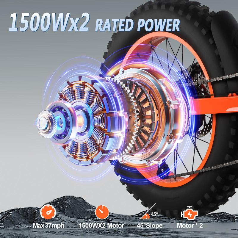 E-Bike Electric Dirt Bike for Adults 2000*2W Peak Power Brushless Motor 52V 32Ah 90KM Range Ebike 7-Speed 80*2Nm Torque Electric Dirtbike 180mm Disc Brake Electric Bike for Adults