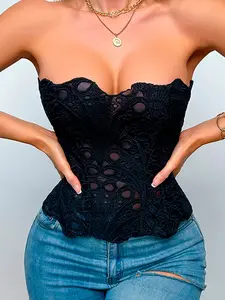 New Irregular Lace Double Layer Corset Top, Court Style Shapewear with Print Design, -Inspired Slimming Undergarment