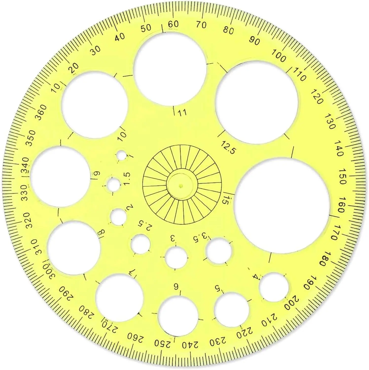 360° Round Plastic Protractor Circle Stencil Ruler Measuring Tools for Drawing Building Formwork Office School Supplies Yellow