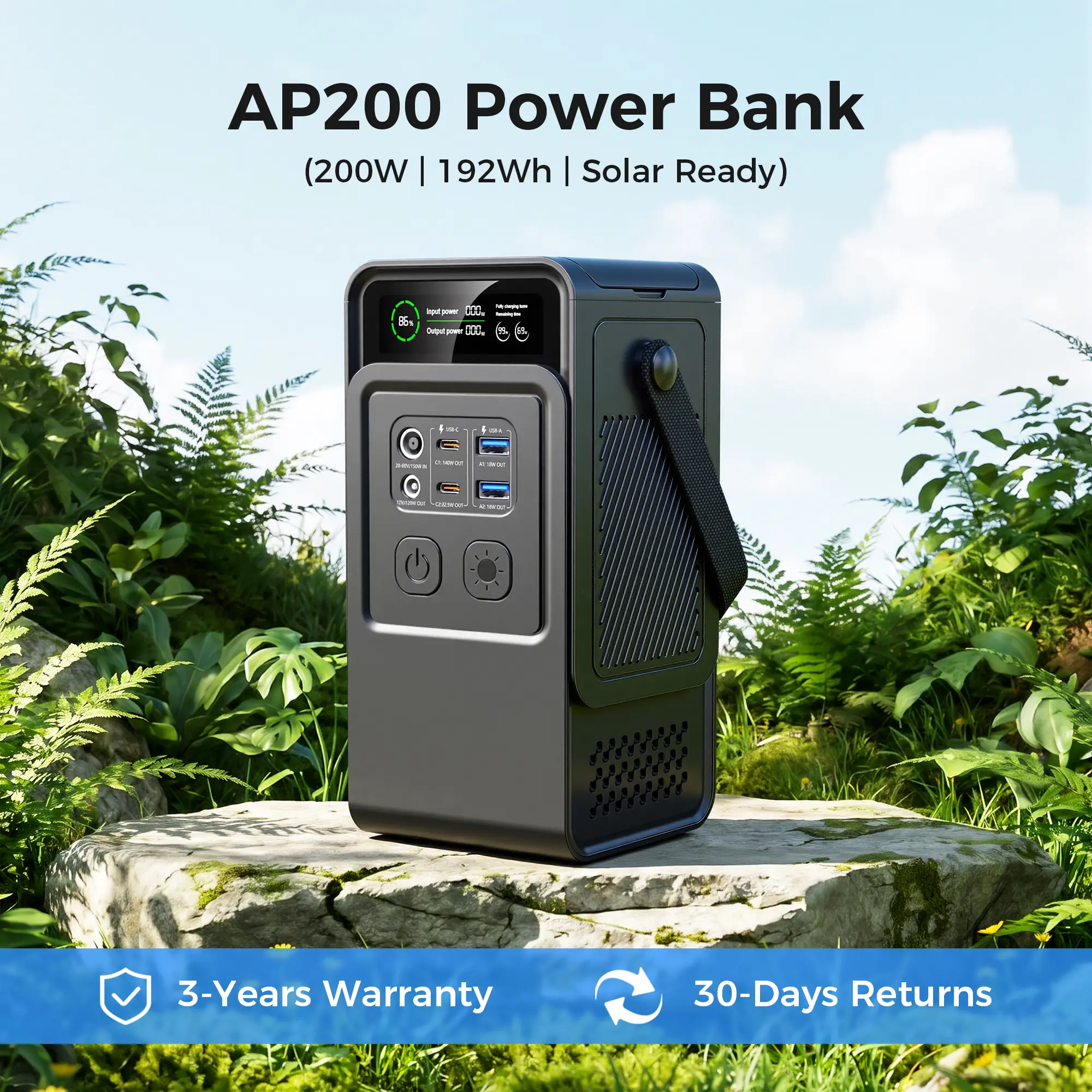 [TikTokShopBackToSchool] CTOLITY AP200 200W Portable Power Station, 192Wh LiFePO4 Battery, 140W USB-C Fast Charger, 150W Solar Charging, Portable Battery Pack for Camping, Travel, RV Power Outage Backup, back to school haul