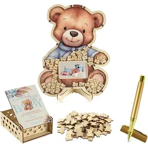 Shower Frame Guest Book Alternatives 63 count Set, Shower Guestbook with Photo Frame  Frame Keepsake,60  Slices Guest Book for Birthday Bear