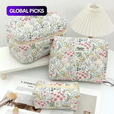 Floral Pattern Makeup Bag Set, 3 Counts Large-Capacity Travel Makeup Bags Organizers, Zipper Makeup Organizer Pouch #GLOBAL PICKS