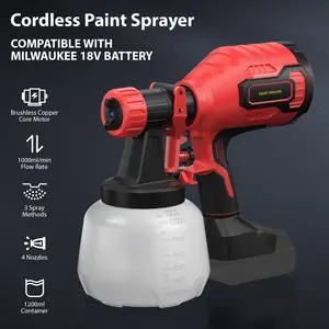 Paint Sprayer, Cordless HVLP Paint Sprayer with Brushless Motor, Compatible with Milwaukee 18V Battery(Battery Not Included),1000ml/min High Flow, 1200ml Container, 150 Din/s Max Viscosity (Red)