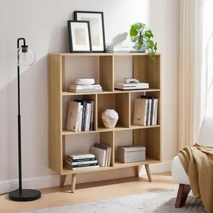 Modway Transmit 7 Shelf Wood Grain Bookcase in Oak