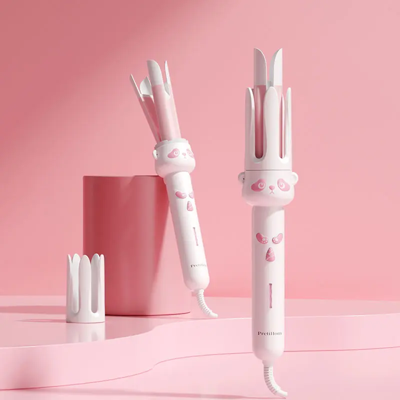 PretiHom 2-in-1 Automatic Curling Iron & Straightener – Pink 1.5" Panda Design Hair Styler,  320°F–400°F Adjustable Temperature for All Hair Types, Home Salon Styling Tool