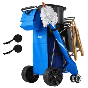 VEVOR Beach Cart with Large Wheels for Sand, 165 lbs Load Capacity, Heavy Duty Folding Beach Wagon with 10" Solid Wheels, Insulated Cooler Bag, Umbrella Holder, Holds 4 Chairs for Camping & Fishing