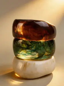 Women's Resin Geometric Oval Bracelet Set, Vintage Boho Style Jewelry for Daily Wear & Party Accessories, Diameter 62-65mm, High Quality Bracelet