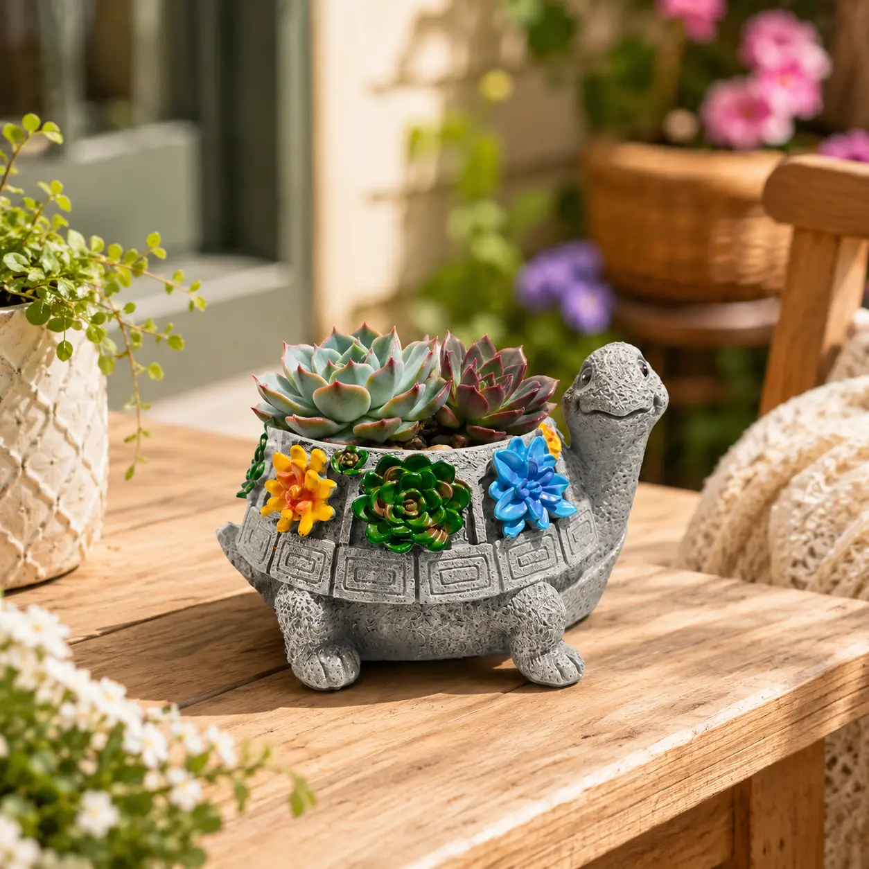 Resin Turtle Succulent Planter - Cute Small Animal Plant Pot for Patio, Outdoor Home Decor, Gift for Plant Lovers
