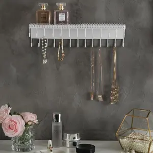 Wall-Mounted White Jewelry Organizer with Display Shelf