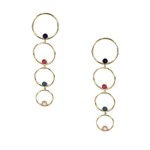 Bagtique Jewelry Collection Nubia 3.5" Gold-Tone Cascading Circles Drop Earrings, Alloy Metal with Colored Stone Accents and Secure Post Back