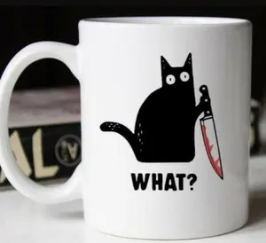 Black Cat What Murderous Black Cat with Knife Gifts Funny Coffee Mug, Funny Gift Mug 11oz