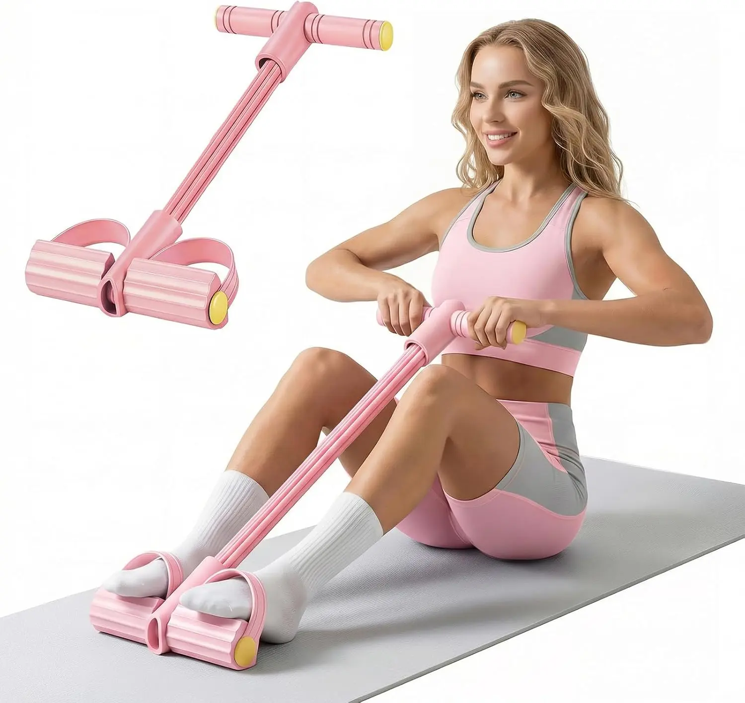 Fitness Resistance Band Set with 6-Tube Pedal Tensioner, Multi-Functional Abdominal Rope, Tummy & Sit-Up Exercise Equipment for Home Workout Exercises, Waist-Arm-Leg Stretching, Elastic Handle Bands