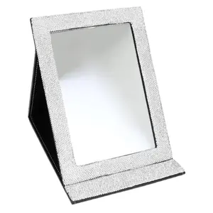Rhinestone Foldable Cosmetic Mirror (Silver) Makeup Lightweight