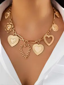 Heart Design Pendant Necklace, Party Style Fashion Luxury Gold Pendant Jewelry, Trendy All-match Exquisite Jewelry for Daily Wear, Birthday Gift, Party Clothing Decor
