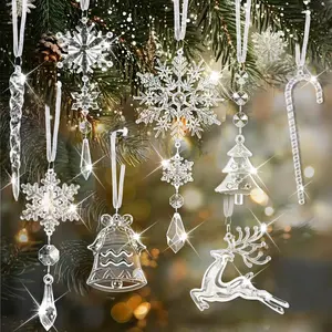 20pcs Crystal Christmas Ornaments for Tree Decorations, Hanging Acrylic Crystal Christmas Decorations Snowflake Ornaments for Xmas Tree, Chandelier, New Year Party, Winter Wonderland Party Supplies
