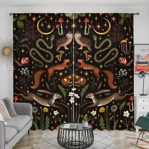 Forest Animal Pattern Door Curtain, 2 Counts/set Retro Design Door Curtain, Home Decor for Bedroom, Living Room, Study Room, Home Decoration Curtain