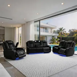 Black Breathing Leather 3-Piece Living Room Recliner Sofa set