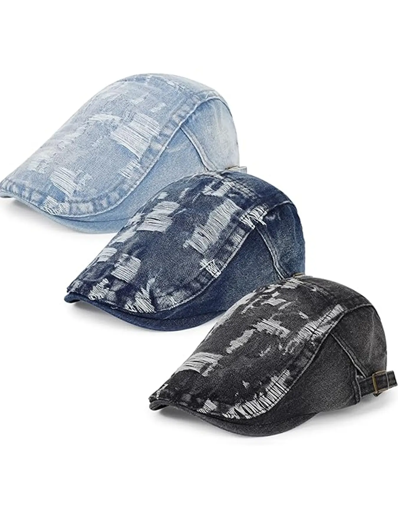 3Pack Men's Newsboy Caps Washing Cooling Lightweight Scally Cap for Men Adjustable Flat Cap Premium Fitted Cap