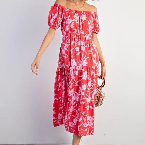 PLUS/REG SWEET STRAWBERRY FLORAL PRINT MAXI DRESS