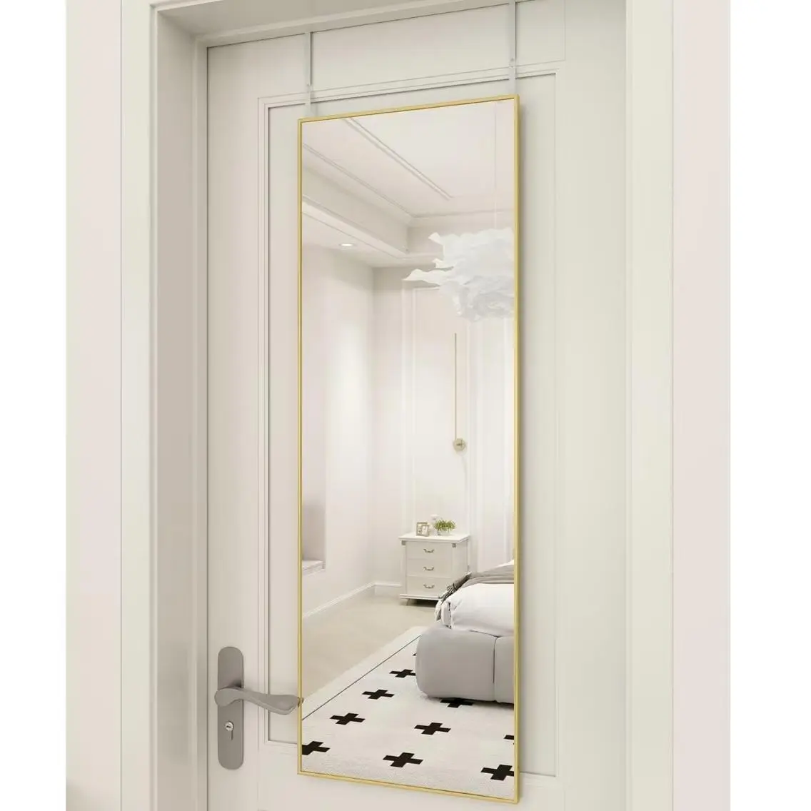 Full-Length Mirror 48 x 14 Inches, Large Wall Mirror with Ultra-Thin Aluminum Alloy Frame, Distortion-Free Glass, 3-in-1 Installation (Wall Mount, Lean Against Wall, Behind Door), Height Adjustable for Bedroom Entryway