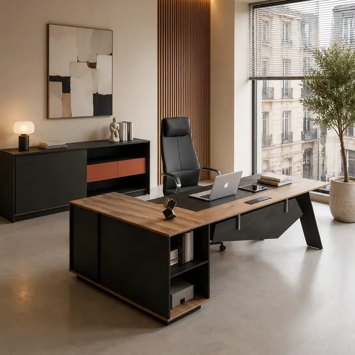 Saintcy KJ001 Modern Architectural Executive Desk - Minimalist Industrial L-Shaped Managerial Workstation (1600 × 1200 × 750 mm)