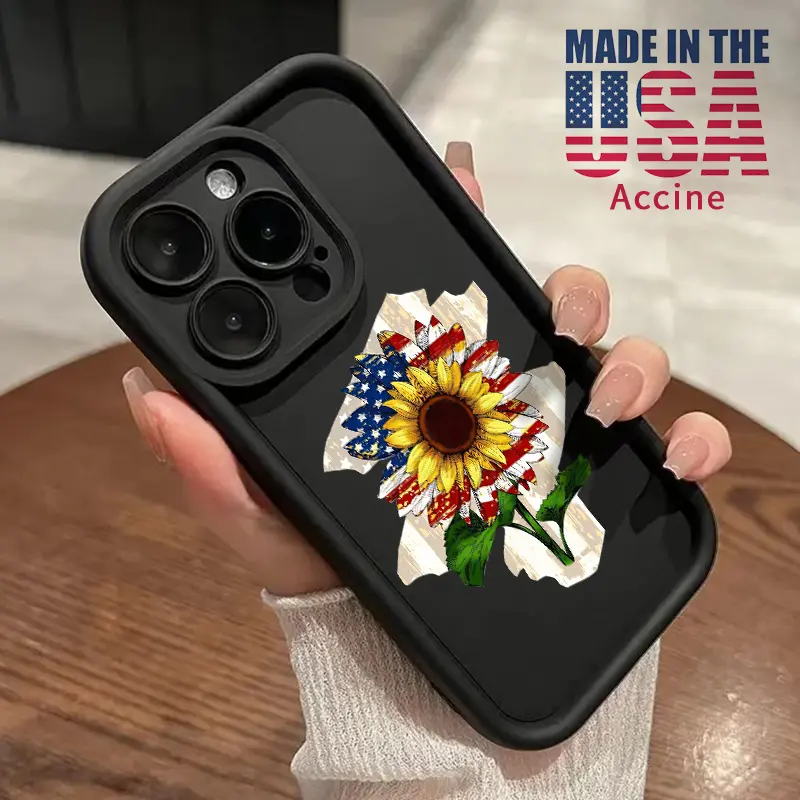 Soft Phone Case for iPhone 16 15 14 Pro Max 13 12 11 XR XS Plus E USA Sunflower Pattern TPU Bumper Camera Lens Protection Rugged Durable Phone Cover