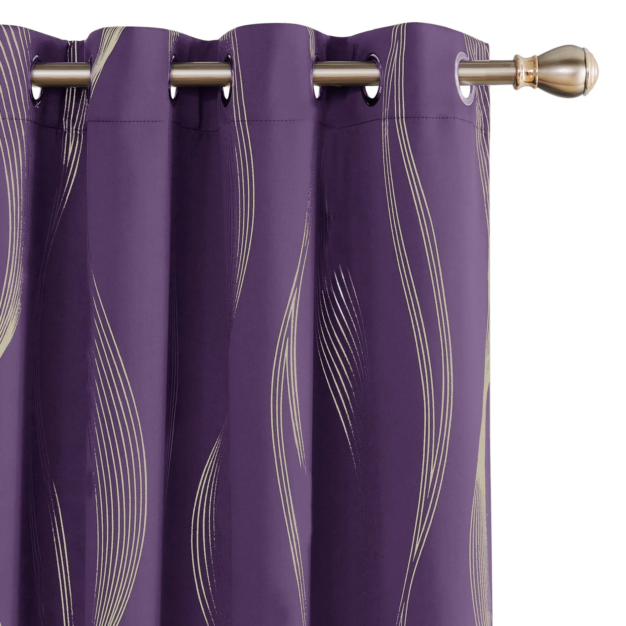 Deconovo Blackout Curtains - Thermal Insulated, Noise-Reducing Window Drapes for Bedroom, Living Room - 2 Panels, Purple Grape/Wave, 52W x 84L