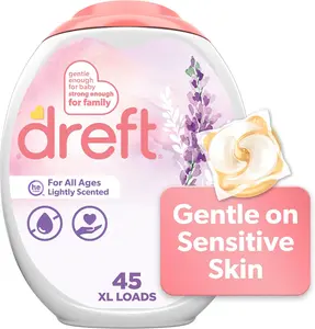 Dreft Laundry Detergent Pacs, Lightly Scented, Lavender, HE Compatible, For Baby and Family, XL Pacs, 45 Count