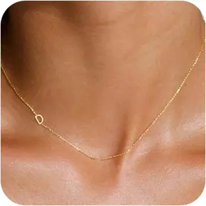 Initial Necklaces for Women, Dainty Gold Letter Necklace 14k Gold Plated Sideways Initial Necklace Cute Name Simple Choker Necklaces for Women Trendy Jewelry Gifts