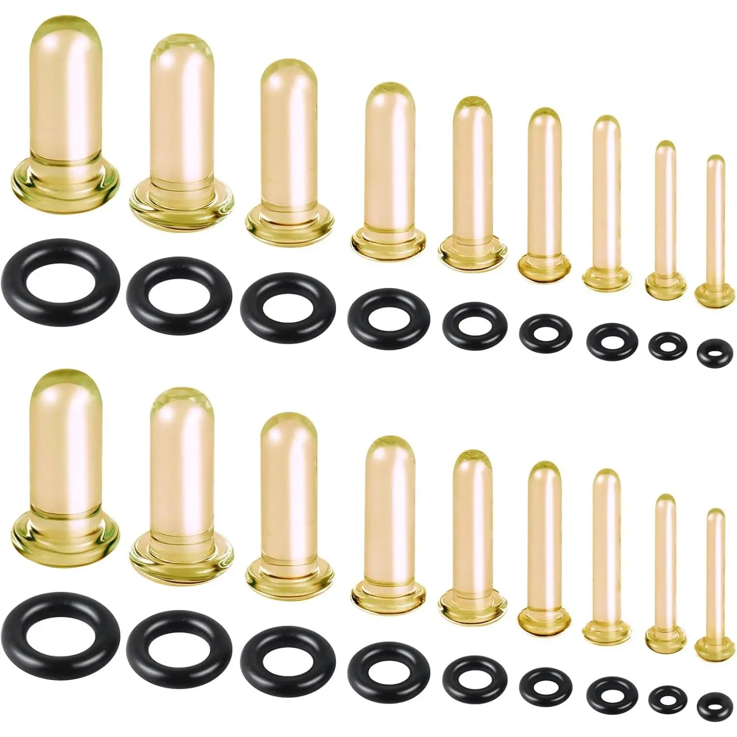 14-18Pcs  Glass Ear Stretching kits Short Taper Expander with Rubber O-Rings 1.6-7mm/7.5-12mm Full Size Ear Gauges Tunnels Plugs  Crazy Domed Body Piercing Jewelry Set, Christmas, Valentine, Anyone Embarking On Ear Stretching Journey, Long-Lasting