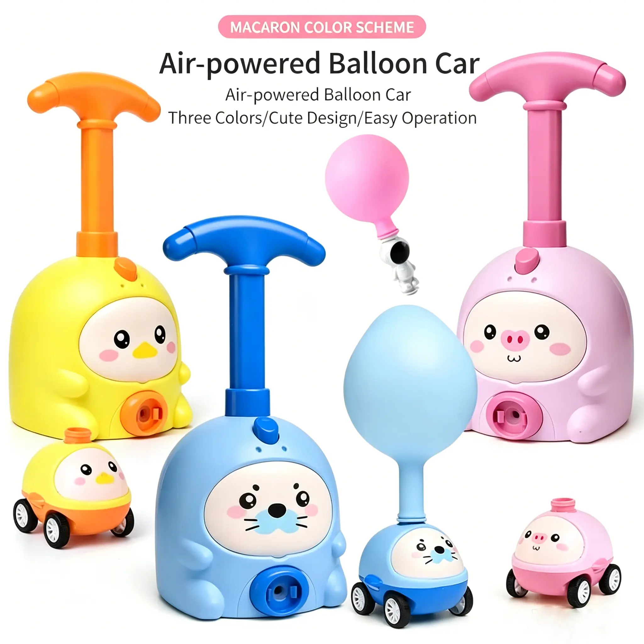 2026 New Air Powered Balloon Car Toy for Toddlers, 2 in 1 Flying & Driving STEM Educational Balloon Launcher with Cute Animal Design, Safe BPA-Free ABS, Interactive Gift for Boys Girls Ages 3-6