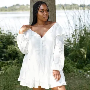 Front Tie Ruffled Long Sleeve Dress