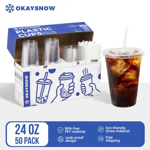 24oz Clear Disposable Cups with Lids – Easy Grab To Go Iced Coffee, Smoothies & Cold Drink Cups BPA Free PET