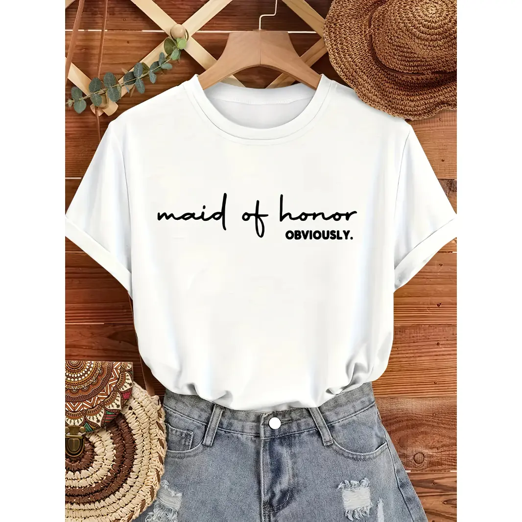 Womens  Crewneck Graphic Tee Maid Of Honor Obviously Bachelorette Party Bridal Shower Wedding Weekend Matching Bridesmaid Gift Shirt