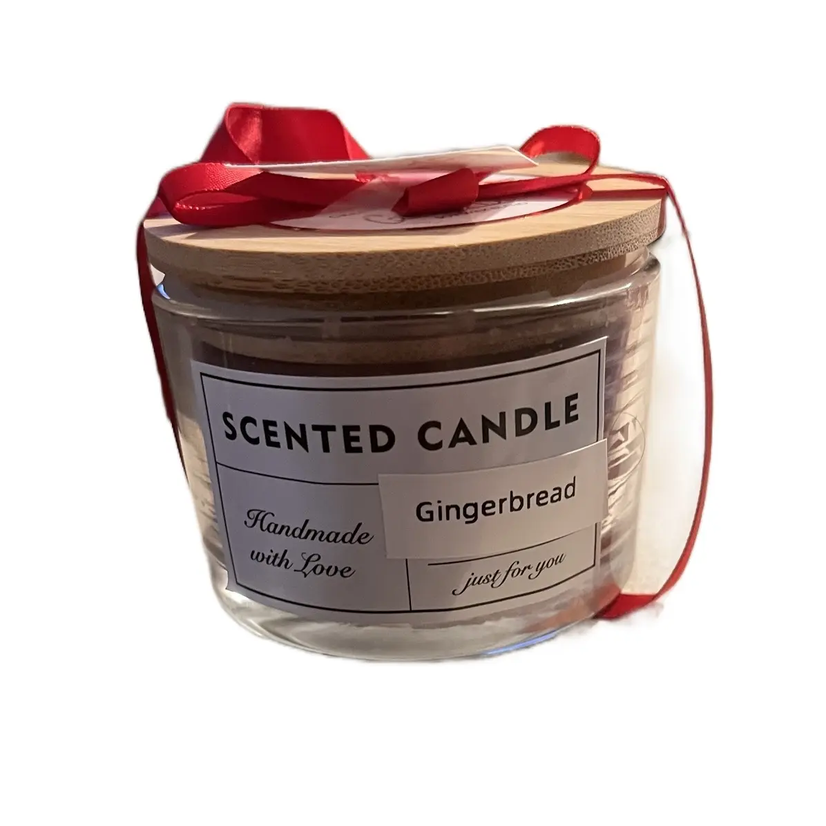 Gingerbread Scented Candle 8oz Jar with Coffee Coloring, Red Bow, Gift Box, Ideal for Family and Friends, Decor & Freshener natural soy