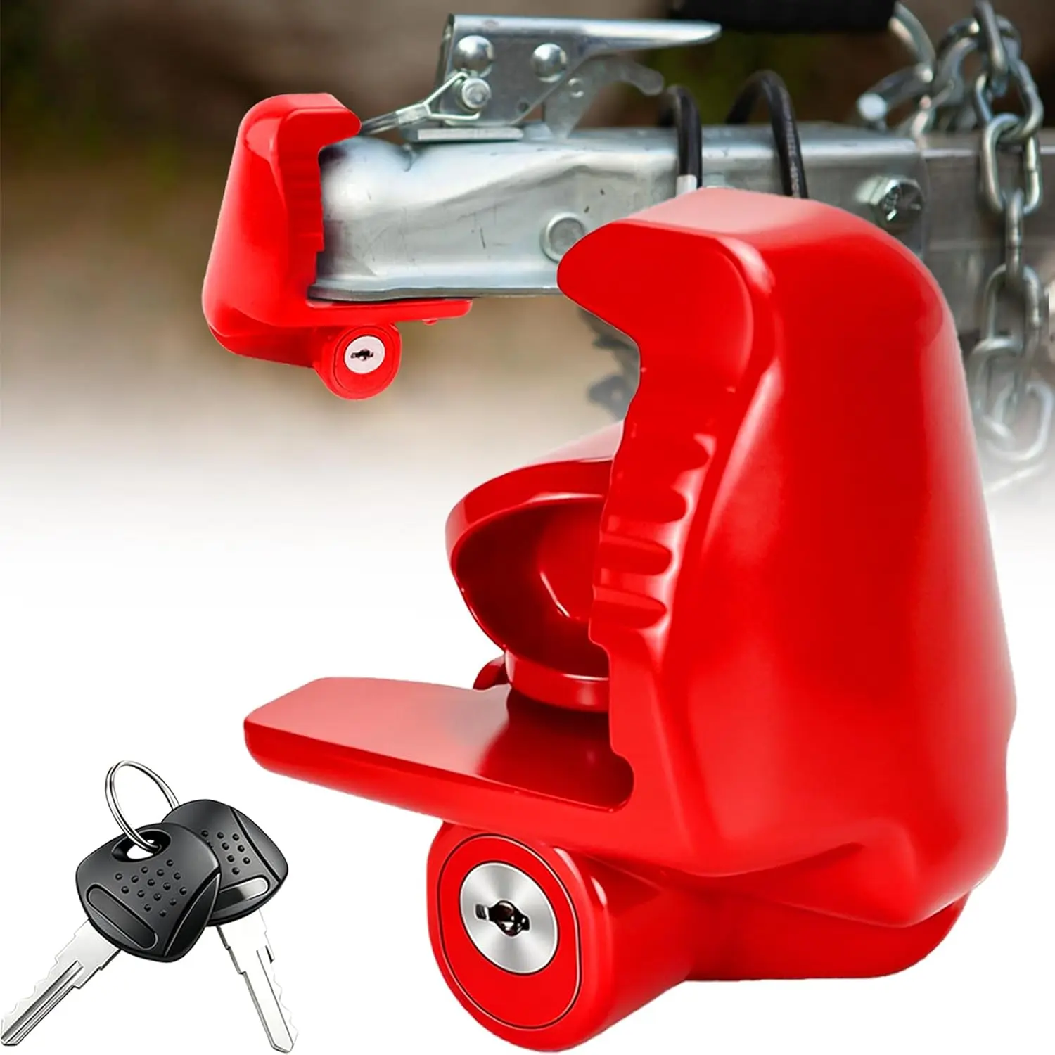 Trailer Hitch Locks with Keys, Size Fit 1-7/8,2-5/16,2 Inch Ball Hitch Coupler Lock, Duty Trailer Tongue Lock for Boat, Trailers and RV, Anti-Theft Hitches, Red-1 Pack