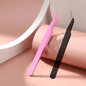 Single professional eyelash extension tweezers, stainless steel curved straight precision eyelash application beauty tool, durable stainless steel eyelash tweezers with curved straight line design, professional makeup and beauty application tweezers